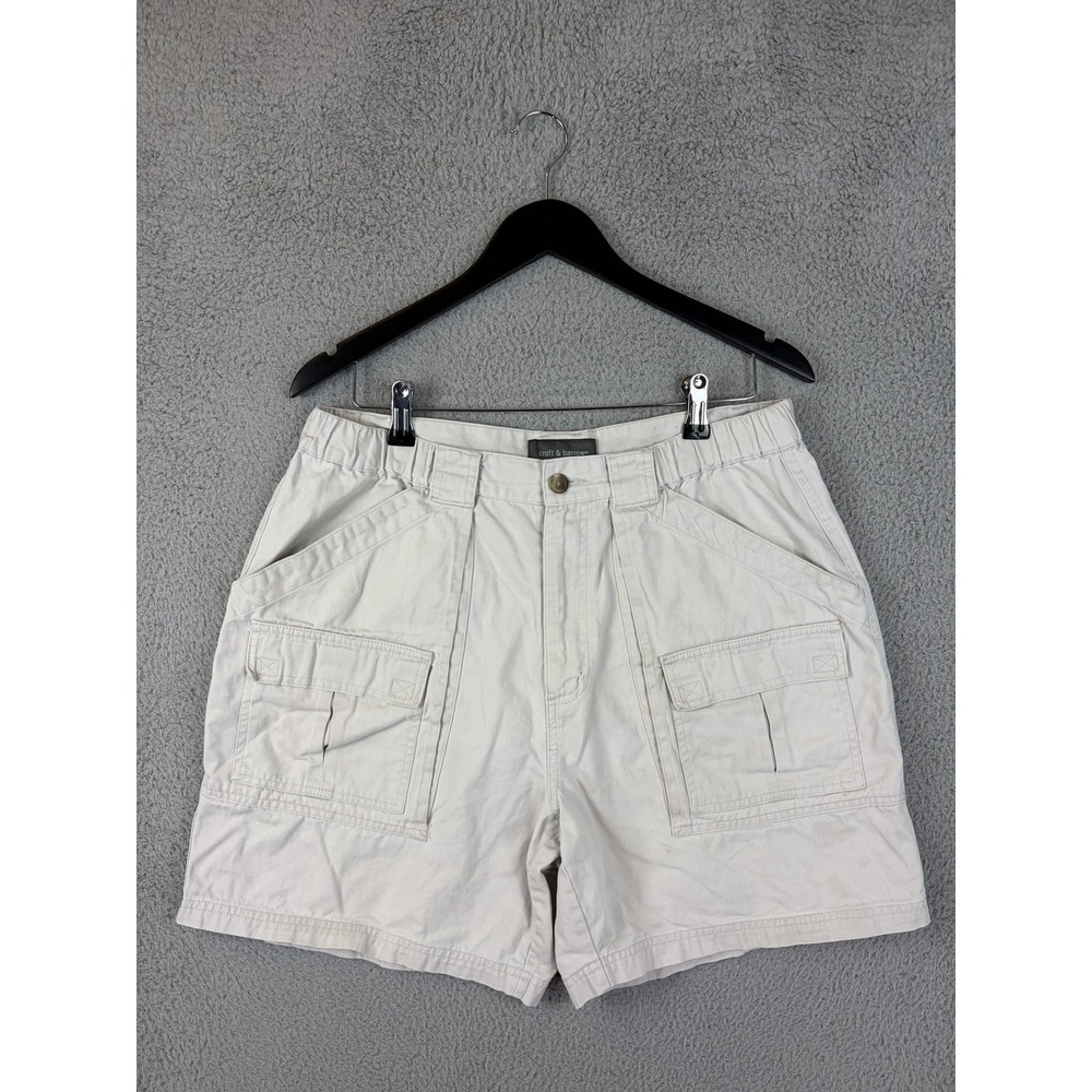 Croft & Barrow Shorts Mens 34 Beige Cargo Cotton Canvas 9 Inseam Elastic Waist